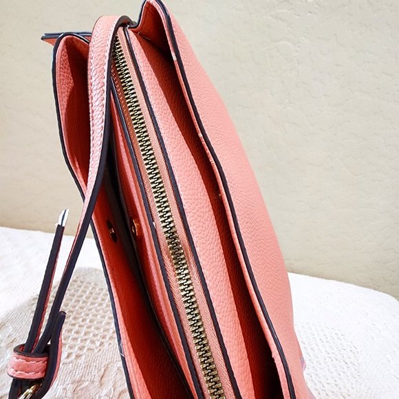 Nanette Lepore Peach Pink Three Pocket Dressy Gold Accent Crossbody Bag Purse - Picture 8 of 15